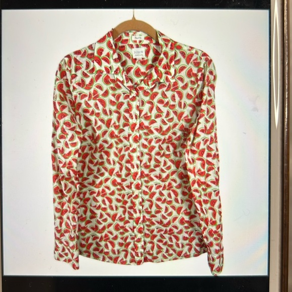 J. Crew Tops - J CREW women’s medium button down front long sleeve Perfect Fit watermelon top